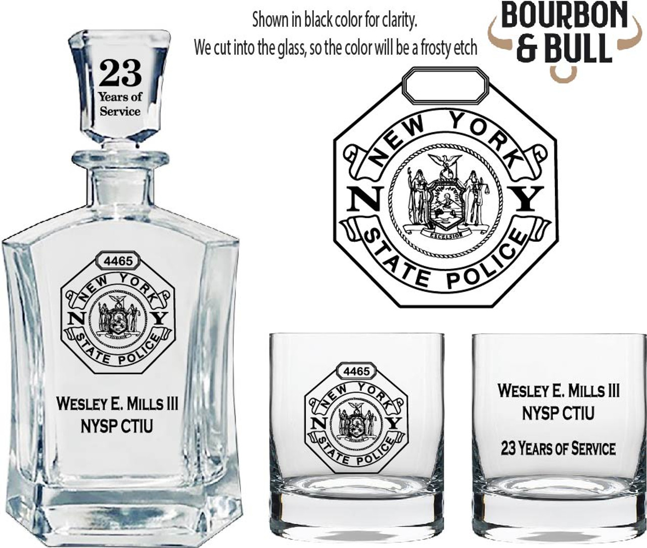 NYSP Badge Custom Whiskey Decanter Gift Set