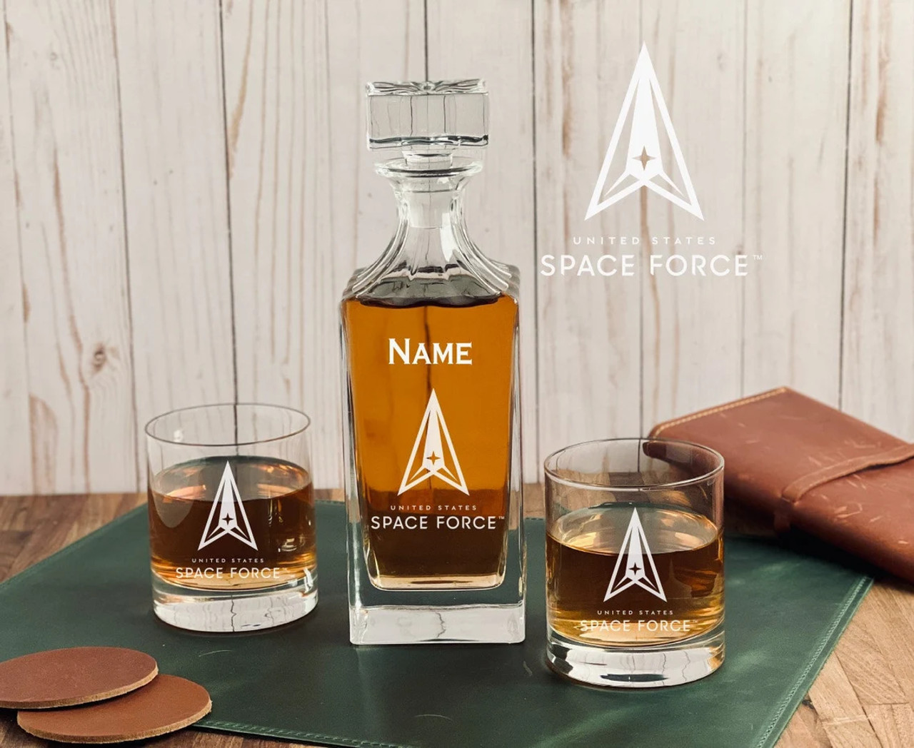 Custom Space Force Decanter and Glasses