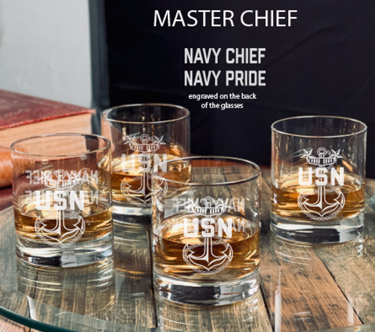 US Navy Master Chief Whiskey Glass Set