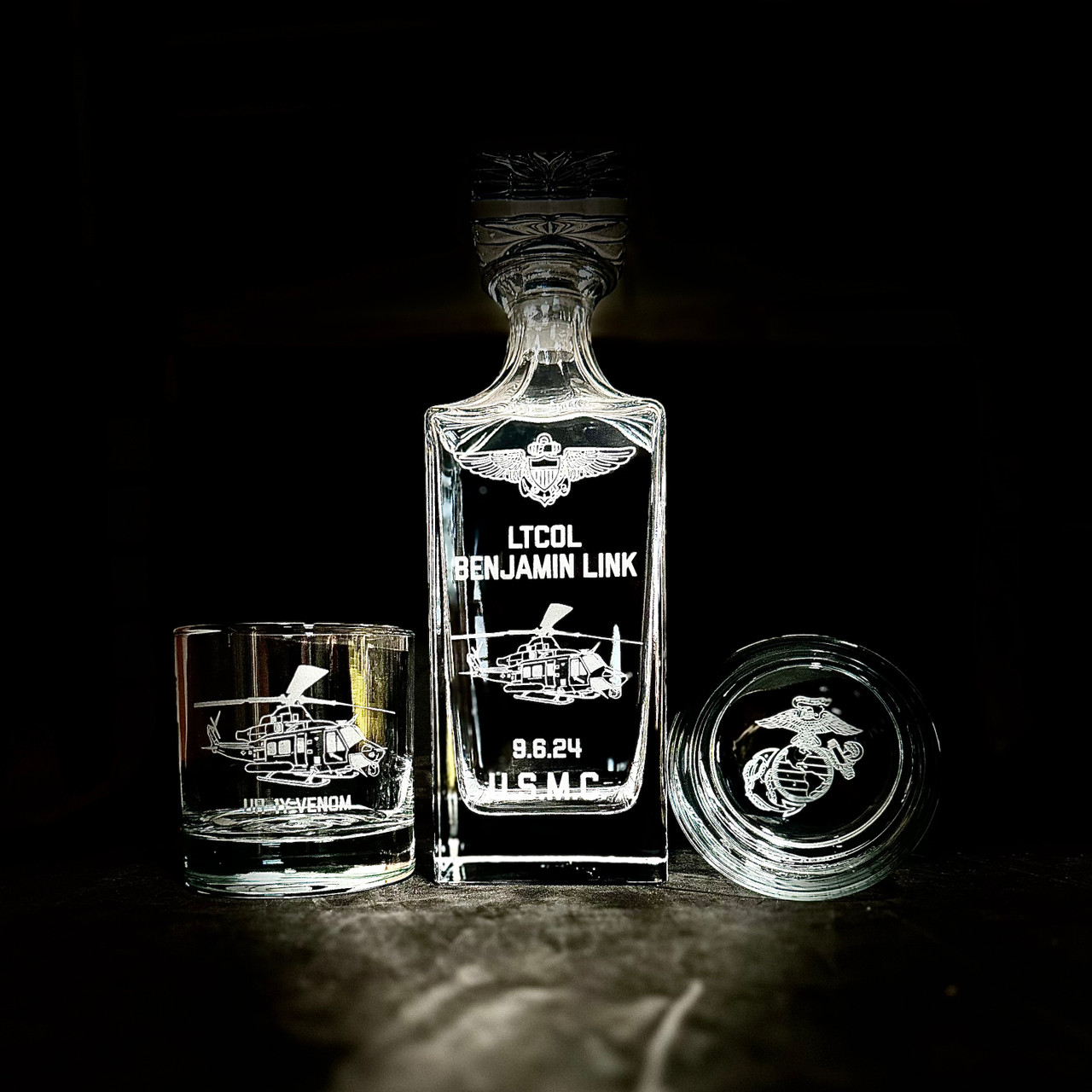 Personalized Marine Corps Whiskey Decanter Set