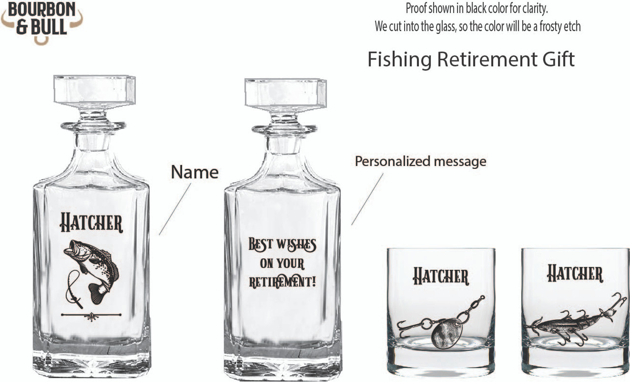 Bass Fishing Retirement Gift Whiskey Decanter Set