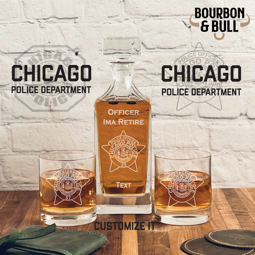 Chicago Police Badge Custom Whiskey Decanter Gift Set