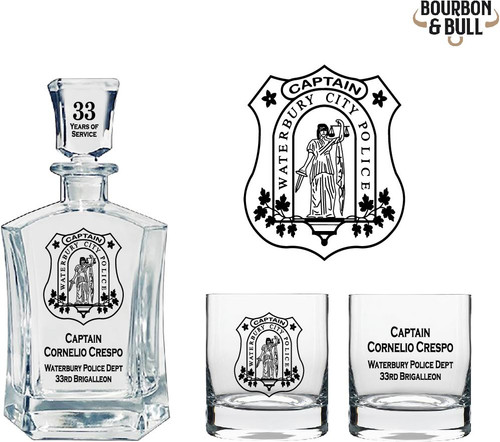 Waterbury City Police Department Badge - Whiskey Decanter Retirement Gift Set