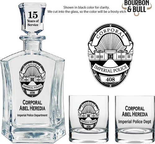 Imperial Police Department - PD - Police Officer Gift - Whiskey Decanter Retirement Gift Set - Whiskey Glass - Pint Glass