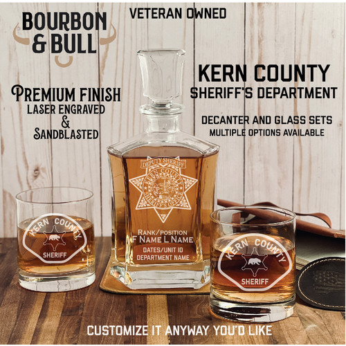 Kern County Probation Badge Custom Whiskey Decanter Set, engraved