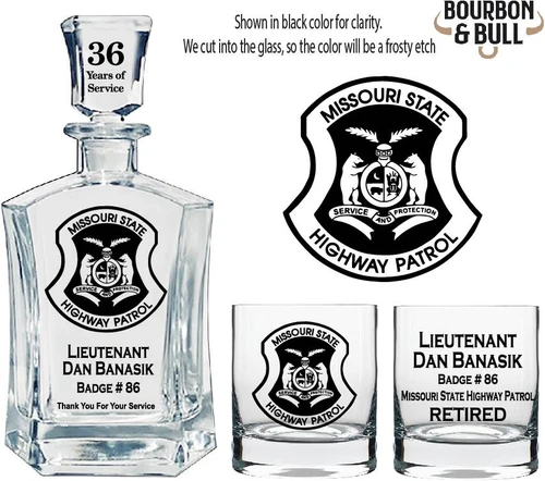 Missouri Highway Patrol Badge Custom Decanter Set, engraved