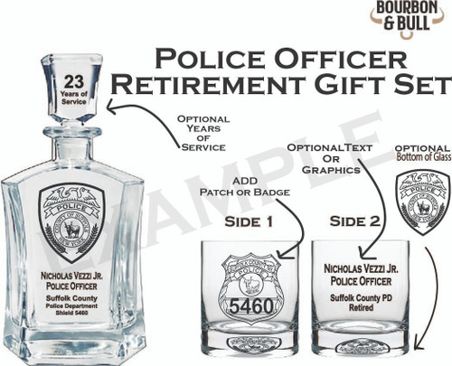 Monroe County Probation Officer Custom Whiskey Decanter Set, engraved, front