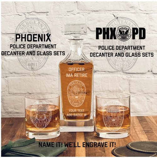 Phoenix Police Badge Custom Whiskey Decanter Set