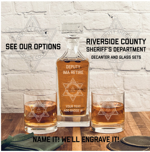 Riverside County Sheriff's Department Badge Custom Whiskey Decanter Set