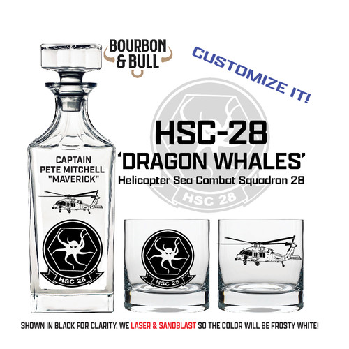 HSC-28 'Dragon Whales' Personalized Whiskey Decanter Set, engraved