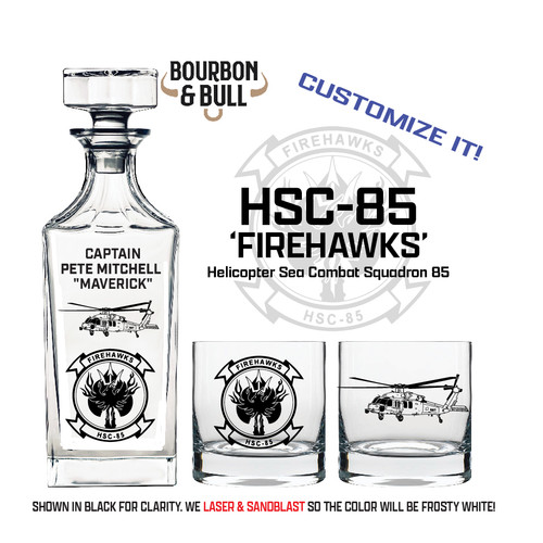 HSC-85 'Firehawks' Personalized Whiskey Decanter Set, engraved