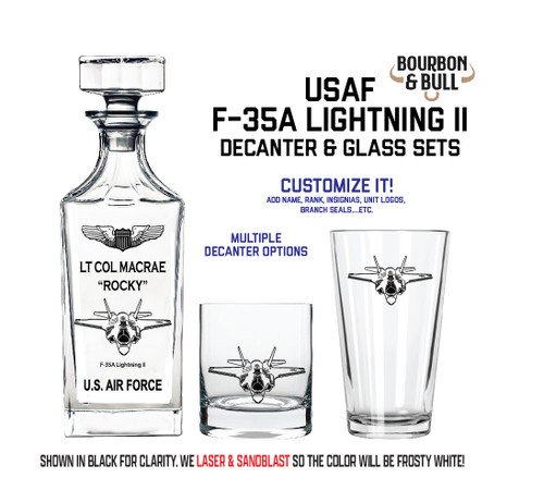 F-35A Joint Strike Fighter Pilot Custom Whiskey Decanter Gift Set