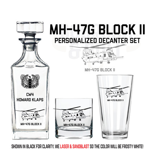 MH-47G Block II Chinook Custom Whiskey Decanter Gift Set, engraved