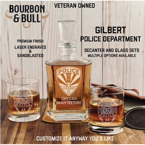 Gilbert Police Badge Whiskey Decanter Set - Custom Designed to Your, engraved