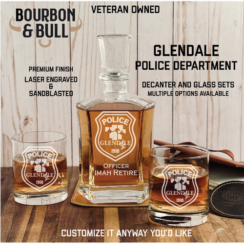 Glendale Police Badge Whiskey Decanter Set - Custom Designed to Your, engraved