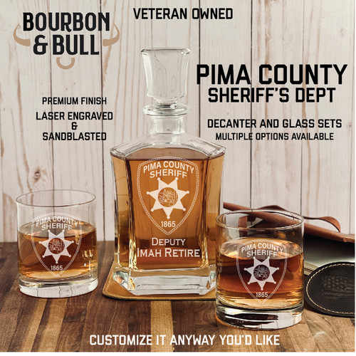Pima County Sheriff's Dept Badge Whiskey Decanter Set - Custom Designed to Your Department Badge or Patch