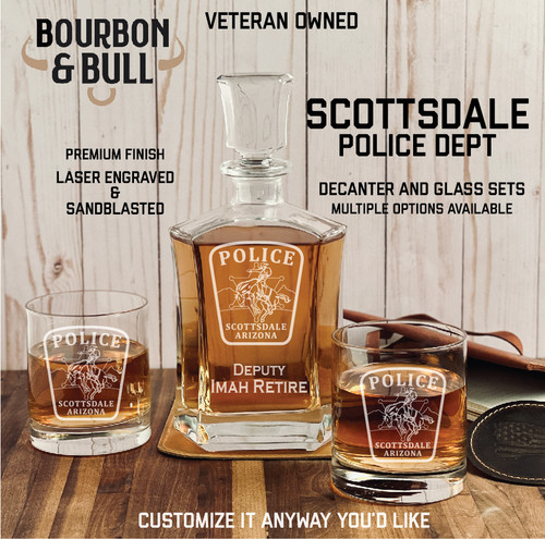 Scottsdale Police Dept Badge Whiskey Decanter Set - Custom Designed to Your Department Badge or Patch