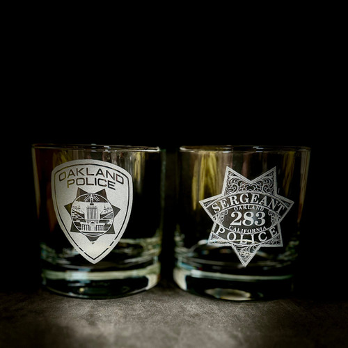 Merced Police Department Badge Whiskey Decanter Set - Custom Designed to Your Department Badge or Patch