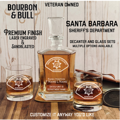 Santa Barbara Sheriff's Department Badge Whiskey Decanter Set
