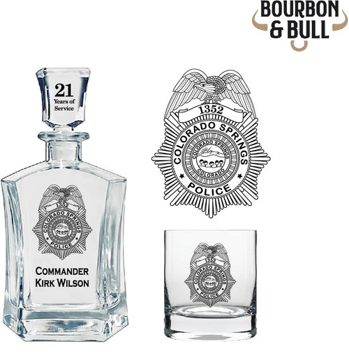 United States Capitol Police Badge Custom Whiskey Decanter Set, engraved