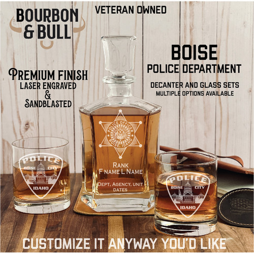 Boise Police Department Badge Custom Whiskey Decanter Set