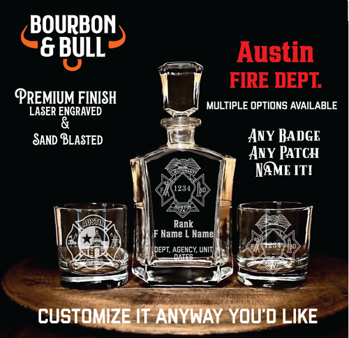 Austin Fire Department Whiskey Decanter Set - Custom Austin Firefighter Gift