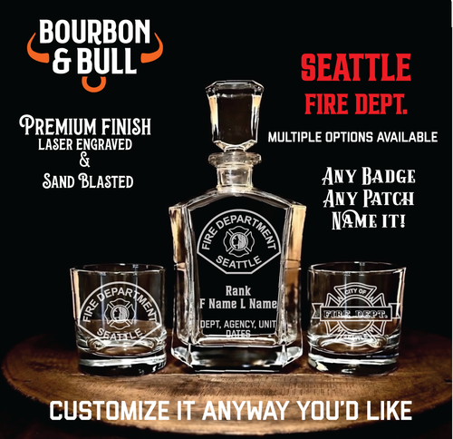 Seattle Fire Department Whiskey Decanter Set - Custom Seattle Firefighter Gift
