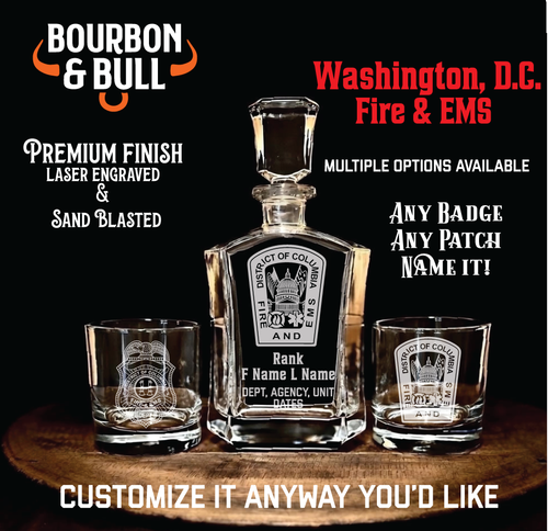Washington D.C. Fire & EMS Whiskey Decanter Set - Custom DC Firefighter Gift
