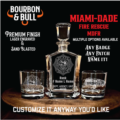 Miami-Dade Fire Rescue Whiskey Decanter Set - Custom MDFR Firefighter Gift