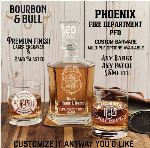 Phoenix Fire Department Whiskey Decanter Set - Custom Phoenix Firefighter Gift