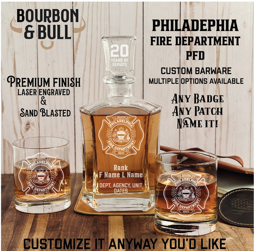 New York City Fire Department Whiskey Decanter Set - Custom FDNY