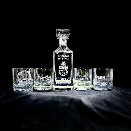 Custom Navy Whiskey Decanter Set