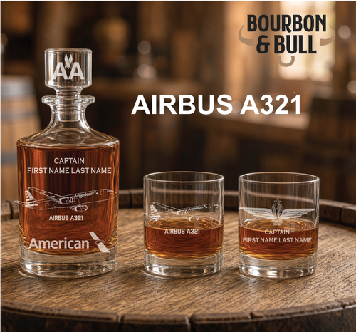 American Airlines Airbus A321 pilot whiskey decanter set