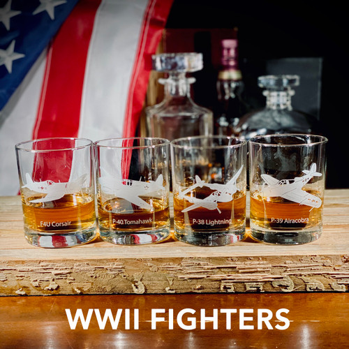 WWII Warbirds Engraved Whiskey Glasses