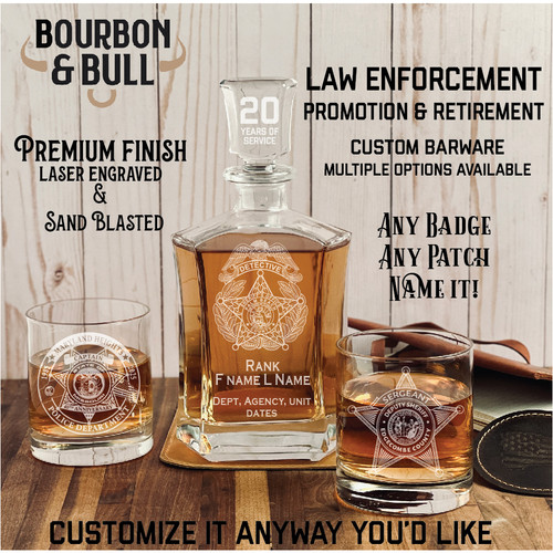 Custom Police Badge Whiskey Decanter Set - Custom Designed to Your Department, engraved