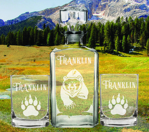 Personalized Bear Whiskey Decanter Set