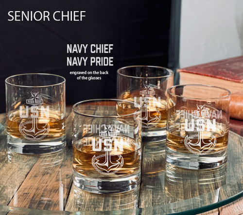 US Navy Senior Chief Whiskey Glass Set