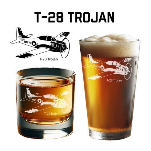 T-28 Trojan Engraved Glassware