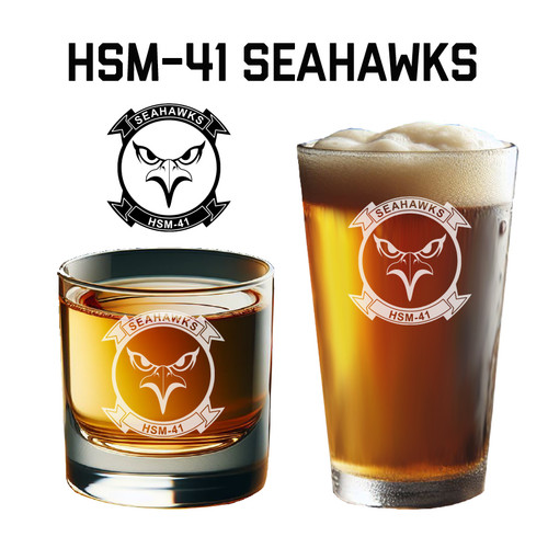 HSM-41 Seahawks Engraved Glassware