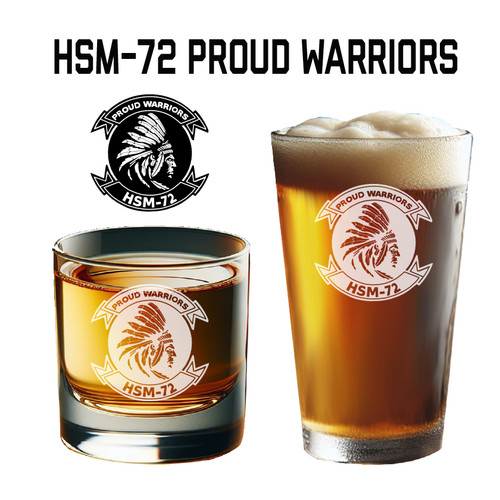 HSM-72 Proud Warriors Navy Squadron Engraved Glassware