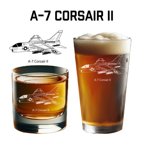 USAF A-7 Corsair Aircraft Engraved Glassware