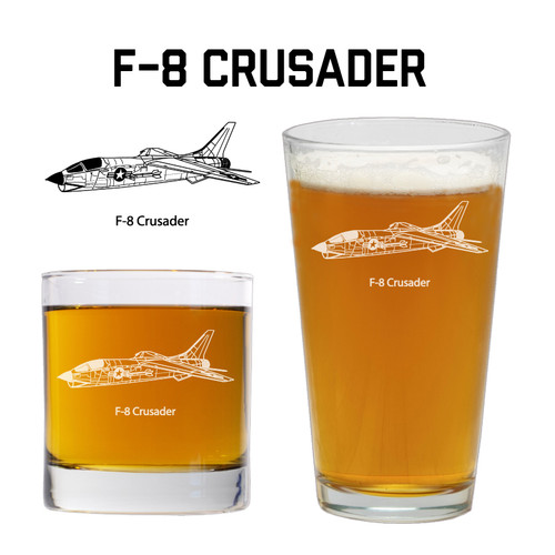 F-8 Crusader Engraved glassware pilot gift