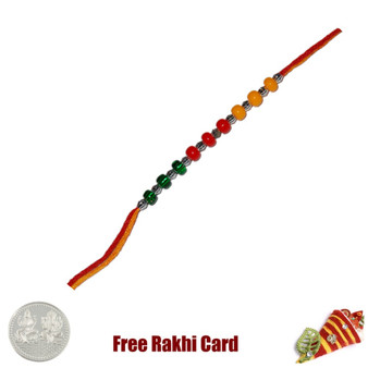 TriColor Beads Rakhi with Free Silver Coin