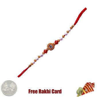 Rudraksh Red Beads Rakhi with Free Silver Coin