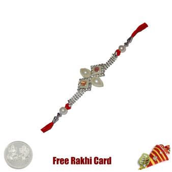 Double Om Pearl Rakhi Rakhi with Free Silver Coin