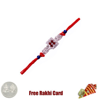 Red White Stone Rakhi with Free Silver Coin