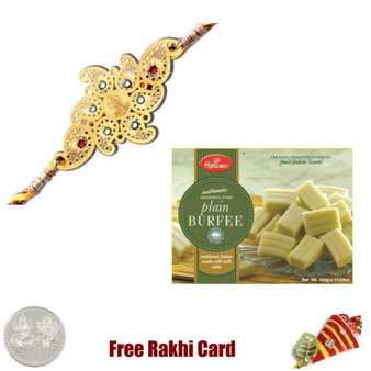 Diviniti 24 Ct. Gold Rakhi  with Haldiram Plain Burfee
