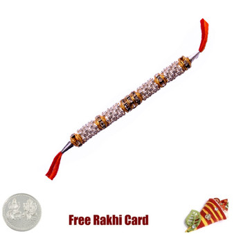 Golden White Fancy Rakhi with Free Silver Coin - Canada