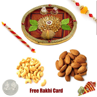 Rakhi Thali with 100 grams assorted dryfruits and Free Silver Coin - Canada