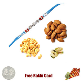 Rakhi with 400 Grams Mixed Dryfruits and Free Silver Coin - UK Delivery